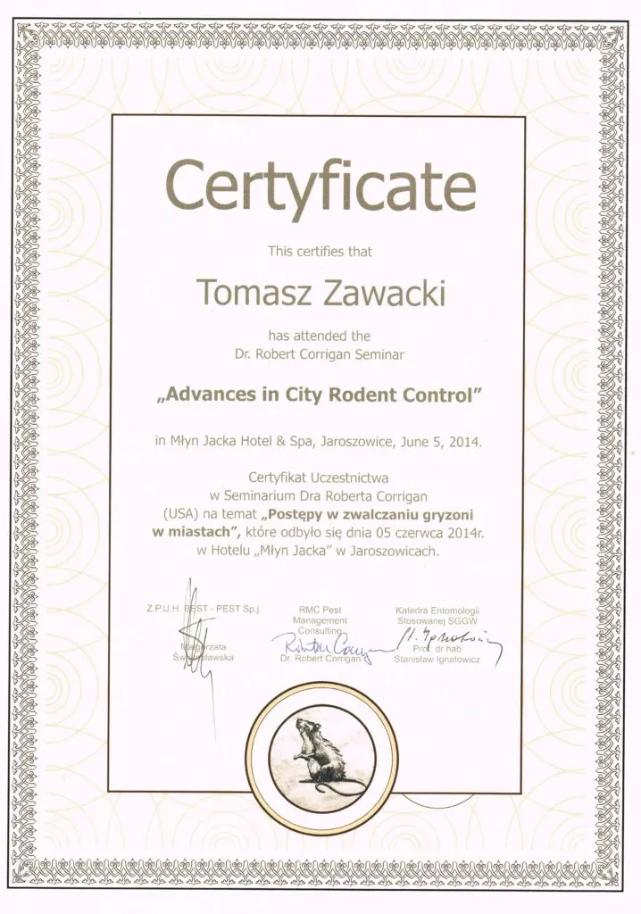 Certyfikat Advances in City Rodent Control