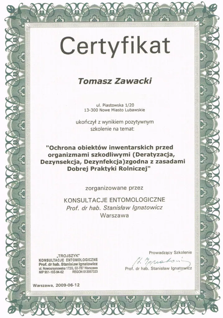 Ochrona obiektów inwentarskich przed organizmami szkodliwymi (Deratyzacja, Dezynsekcja, Dezynfekcja) zgodna z zasadami Dobrej Praktyki Rolniczej