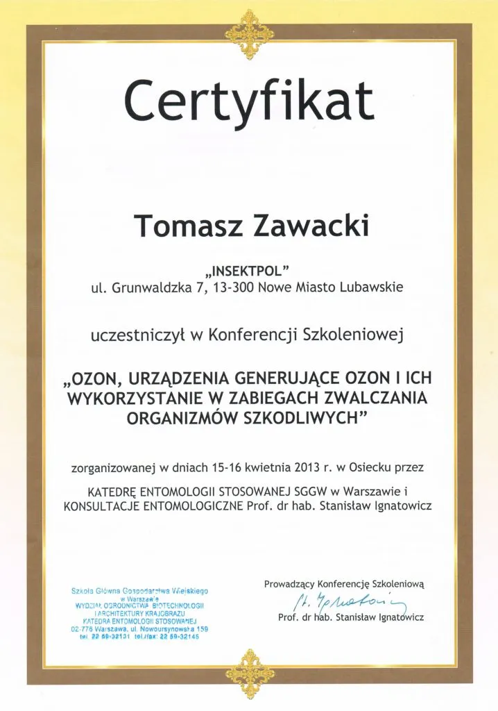 Ozon, urządzenia generujące ozon i ich wykorzystanie w zabiegach zwalczania organizmów szkodliwych