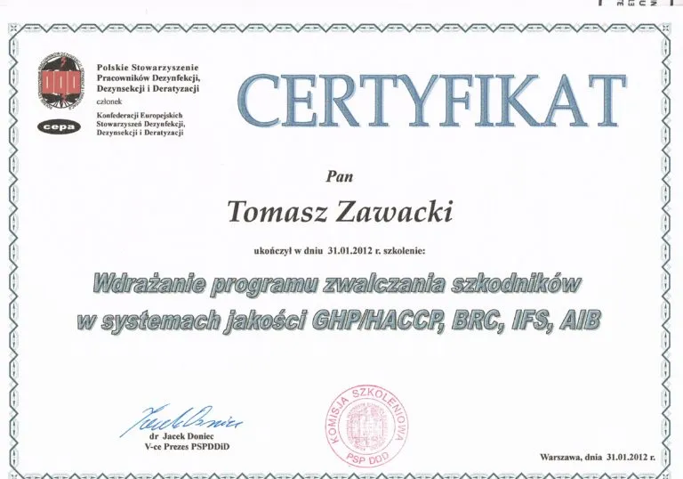 Wdrażanie programu zwalczania szkodników w systemach jakości GHPHACCP, BRC, IFS, AIB